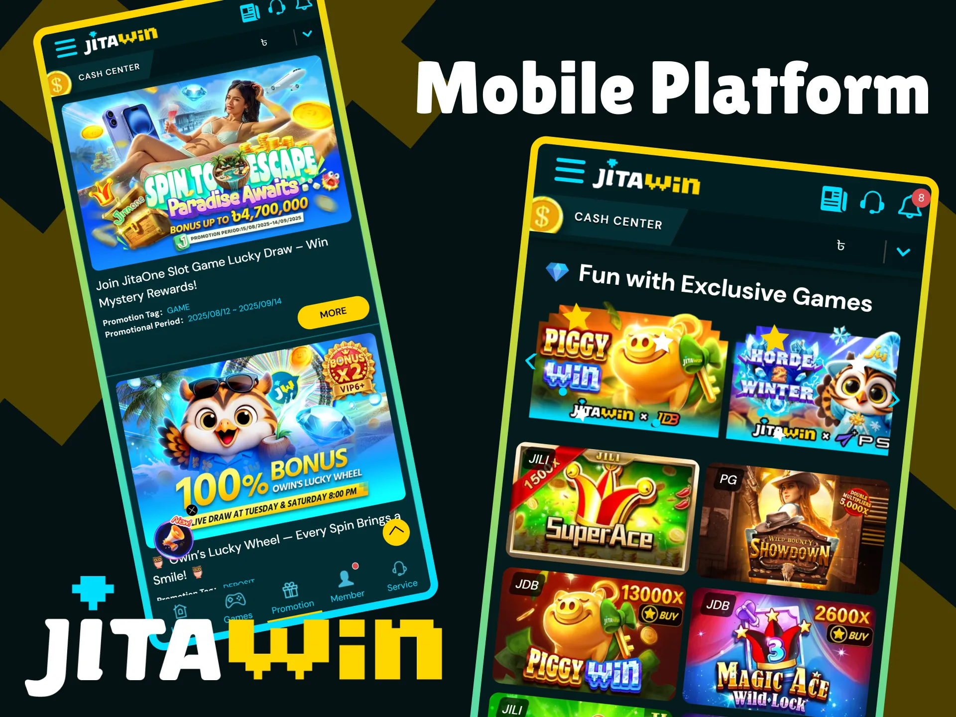 Use the mobile app to play games and place bets at JitaWin.