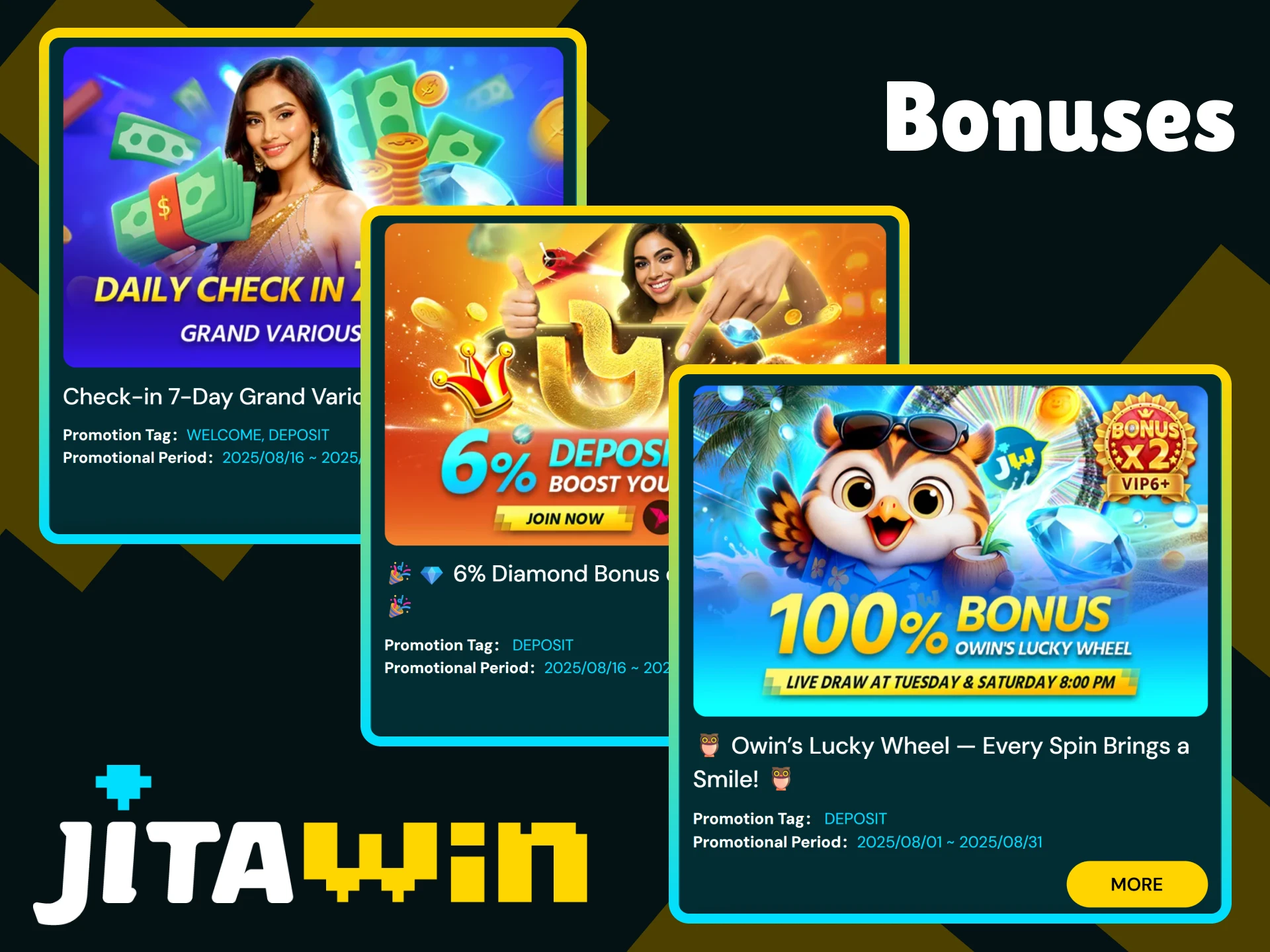 Check out the bonuses available in the JitaWin app.