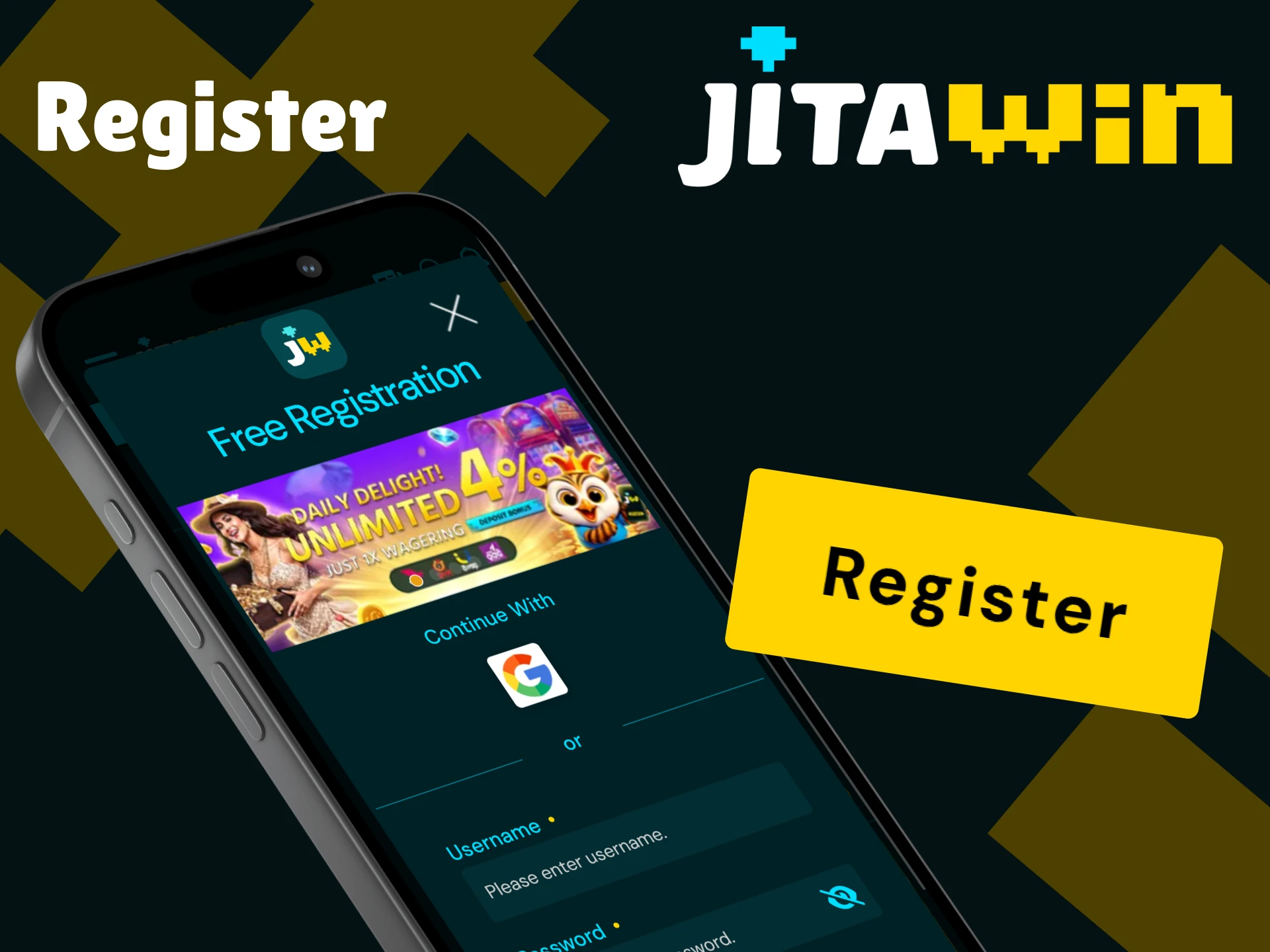 Create an account through the JitaWin app.
