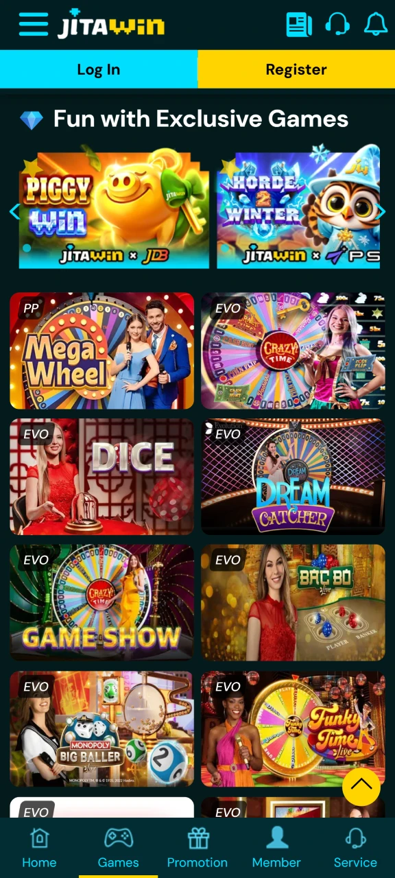 Play a wide variety of games in the JitaWin app.