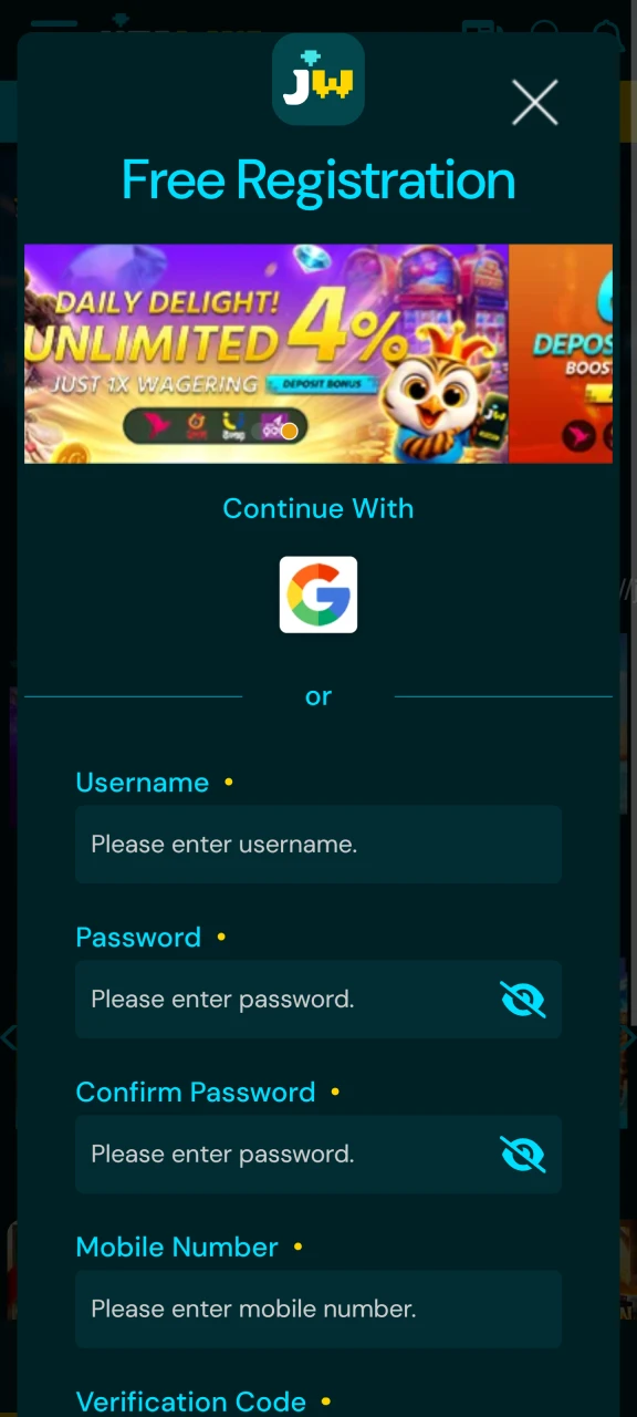 Create a JitaWin account to access the platform.